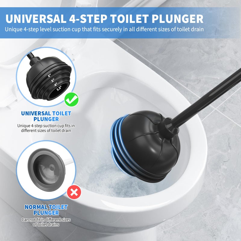 uptronic Toilet Plunger and Brush, Bowl Brush and Heavy Duty Toilet Plunger Set with Holder, 2-in-1 Bathroom Cleaning Combo with Modern Caddy Stand for for 5.7-inch Toilet Drain Bathroom Cleaning - Image 3